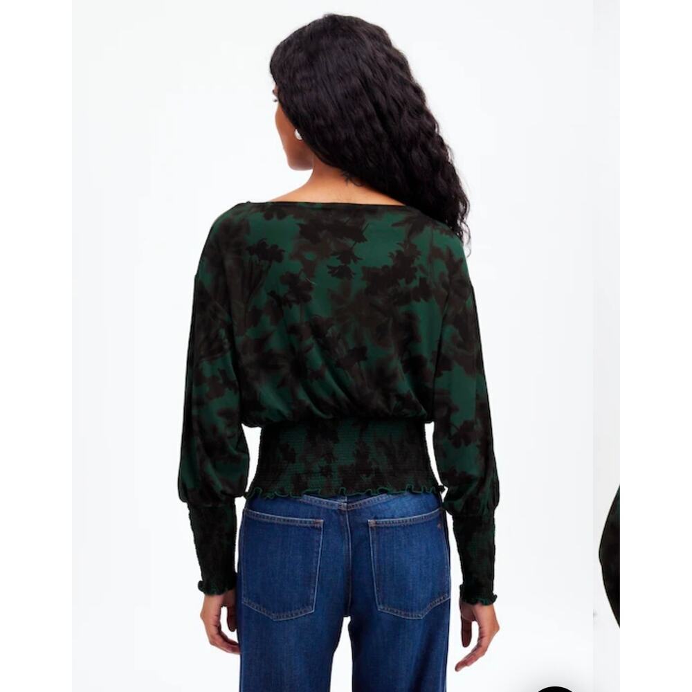 NWT Madewell Cinched Long-Sleeve Top in Luxury Forest Green color. Retails $75 - Picture 2 of 9
